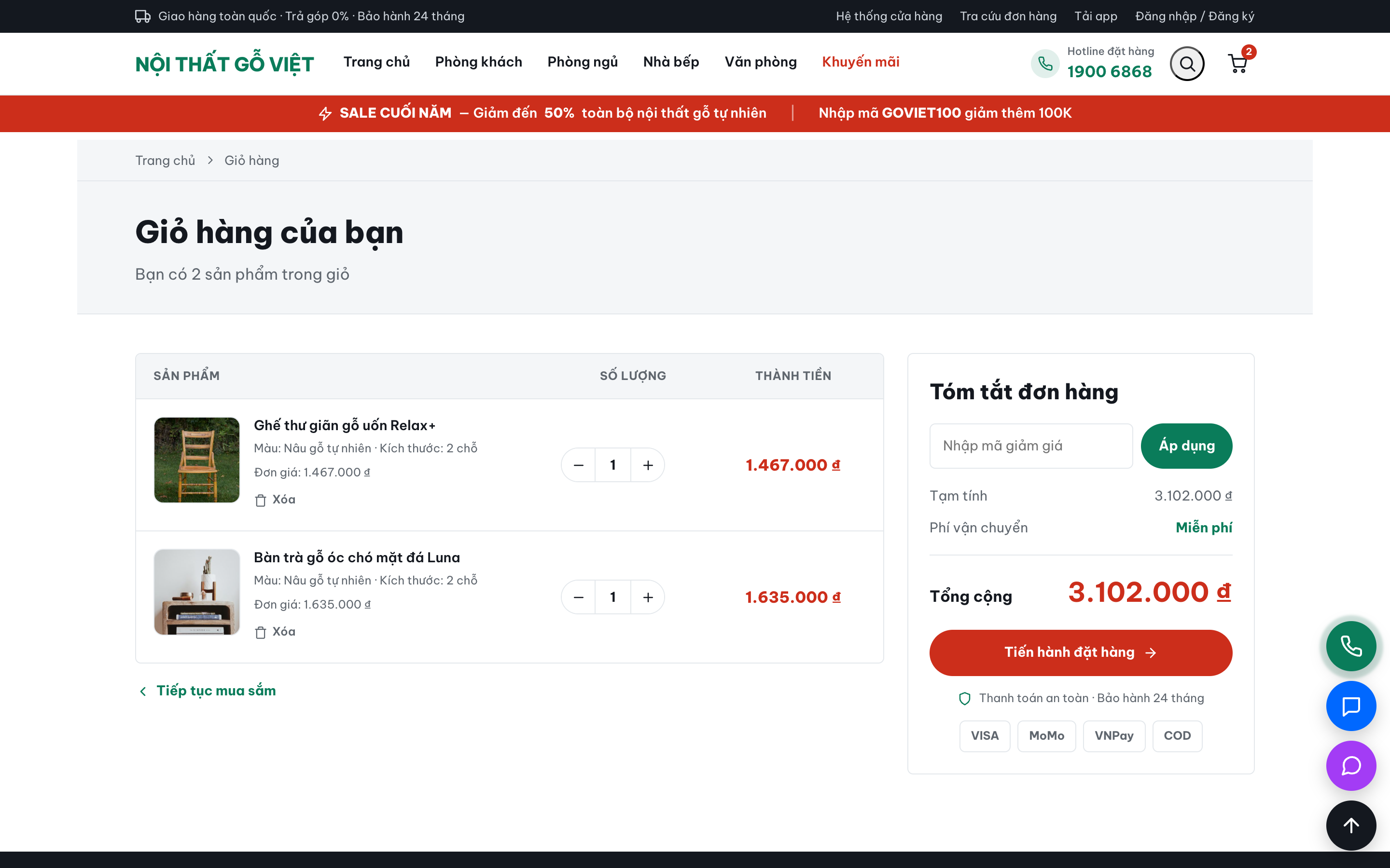 Theme Nội Thất Gỗ Việt — Giỏ hàng